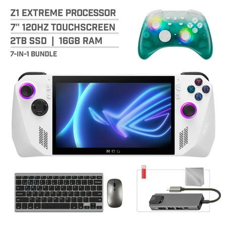 ASUS ROG Ally 2TB SSD Gaming Handheld 7-inch Touchscreen 120Hz FHD 1080p AMD Ryzen Z1 Extreme Processor, Mytrix Black Ice Wireless Pro Controller, Hub, Keyboard & Mouse Combo, 7 in 1 Bundle