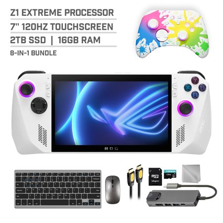 ASUS ROG Ally 2TB SSD Gaming Handheld 7-inch Touchscreen 120Hz FHD 1080p AMD Ryzen Z1 Extreme Processor, Mytrix Inkjet Wireless Pro Controller, Hub, 128GB MicroSD, Keyboard & Mouse, 8 in 1 Bundle