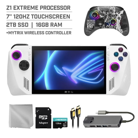 ASUS ROG Ally 2TB SSD Gaming Handheld 7-inch Touchscreen 120Hz FHD 1080p AMD Ryzen Z1 Extreme Processor, Mytrix Zero-Kirin Wireless Controller, Hub, 128GB MicroSD Card, 5 Accessories: 6 in 1 Bundle