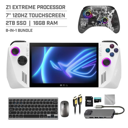 ASUS ROG Ally 2TB SSD Gaming Handheld 7-inch Touchscreen 120Hz FHD 1080p AMD Ryzen Z1 Extreme Processor, Mytrix Zero-Kirin Wireless Pro Controller, Hub, 128GB MicroSD, Keyboard & Mouse, 8 in 1 Bundle
