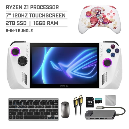 ASUS ROG Ally 2TB SSD Gaming Handheld 7-inch Touchscreen 120Hz FHD 1080p AMD Ryzen Z1 Processor, Mytrix Touro Wireless Pro Controller, Hub, 128GB MicroSD, Keyboard & Mouse, 8 in 1 Bundle