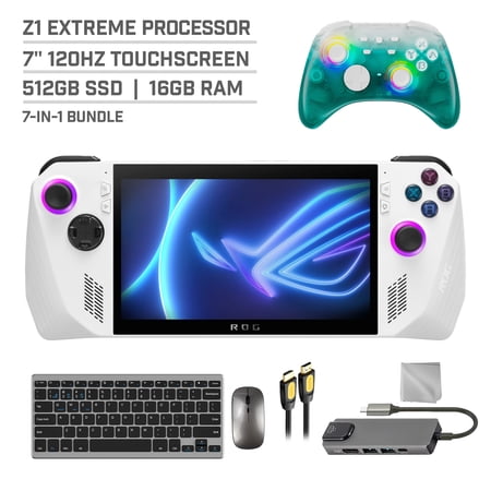 ASUS ROG Ally 512GB Gaming Handheld 7-inch Touchscreen 120Hz FHD 1080p AMD Ryzen Z1 Extreme Processor, Mytrix Black Ice Hall Effect Wireless Pro Controller, Hub, Keyboard & Mouse Combo, 7 in 1 Bundle