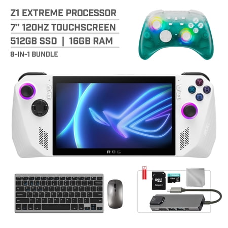 ASUS ROG Ally 512GB Gaming Handheld 7-inch Touchscreen 120Hz FHD 1080p AMD Ryzen Z1 Extreme Processor, Mytrix Black Ice Wireless Pro Controller, Hub, 128GB MicroSD, Keyboard & Mouse, 8 in 1 Bundle