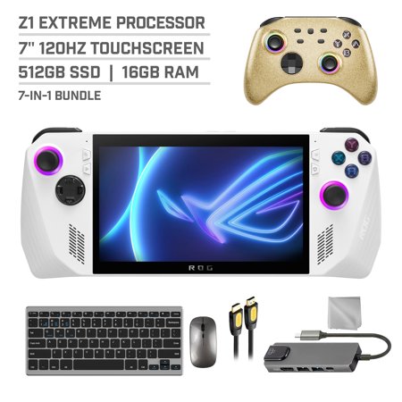 ASUS ROG Ally 512GB Gaming Handheld 7-inch Touchscreen 120Hz FHD 1080p AMD Ryzen Z1 Extreme Processor, Mytrix Gold Wireless Pro Controller, Hub, Keyboard & Mouse Combo, 7 in 1 Bundle