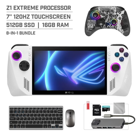 ASUS ROG Ally 512GB Gaming Handheld 7-inch Touchscreen 120Hz FHD 1080p AMD Ryzen Z1 Extreme Processor, Mytrix Zero-Kirin Wireless Pro Controller, Hub, 128GB MicroSD, Keyboard & Mouse, 8 in 1 Bundle