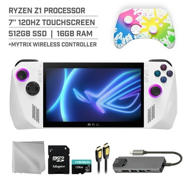 ASUS ROG Ally 512GB Gaming Handheld 7-inch Touchscreen 120Hz FHD 1080p AMD Ryzen Z1 Processor, Mytrix Inkjet Wireless Pro Controller, Hub, 128GB MicroSD Card, 5 Accessories: 6 in 1 Bundle