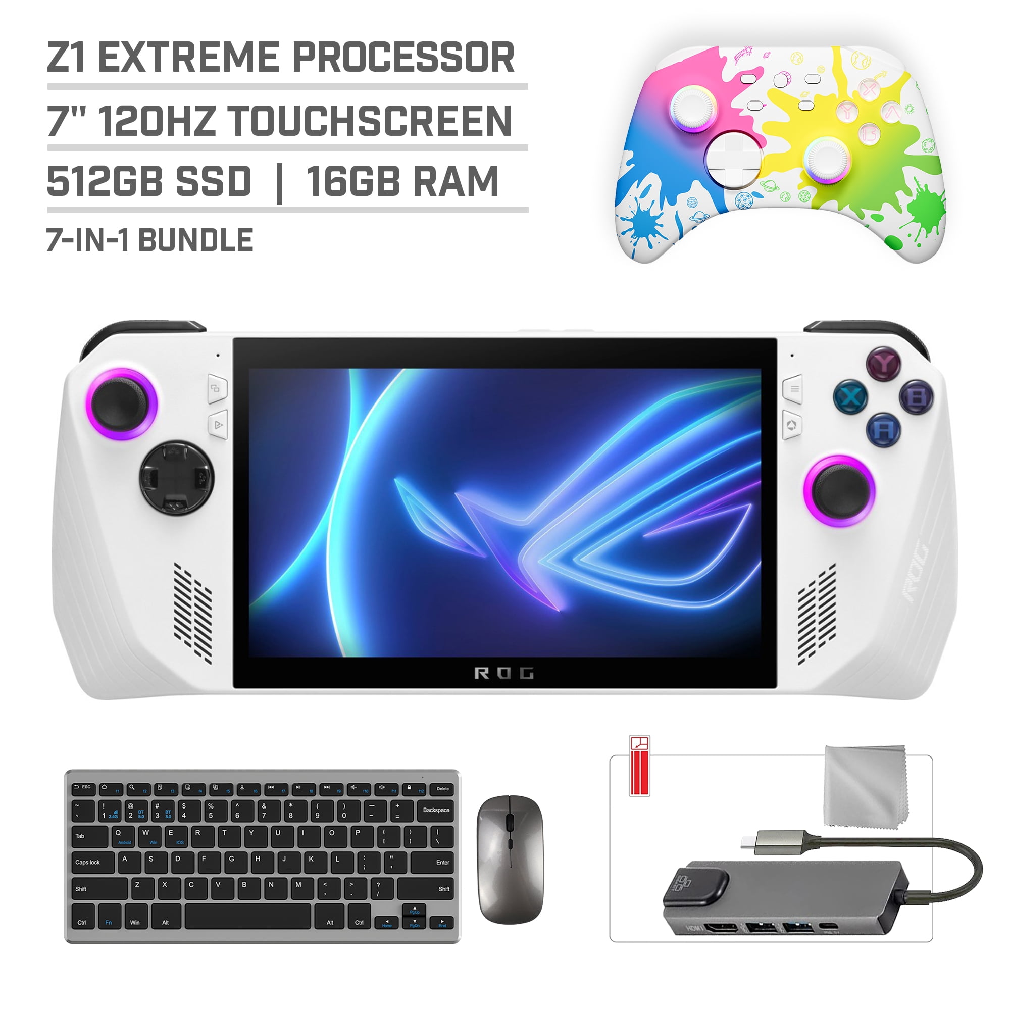 ASUS ROG Ally 512GB Gaming Handheld 7-inch Touchscreen 120Hz FHD 1080p AMD Ryzen Z1 Processor, Mytrix Gold Wireless Pro Controller, Hub, 128GB ASUS ROG Ally 512GB Gaming Handheld 7-inch Touchscreen 120Hz FHD 1080p AMD Ryzen Z1 Processor, Mytrix Gold Wireless Pro Controller, Hub, 128GB