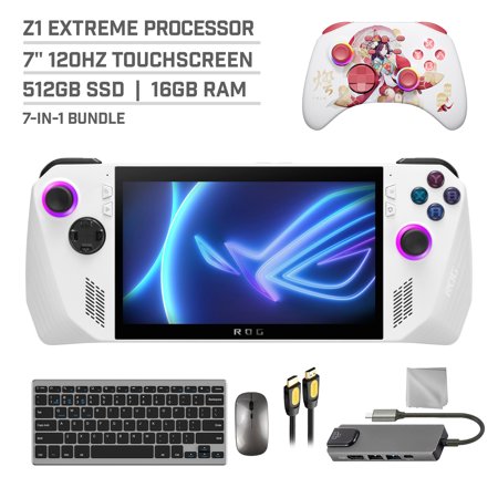 ASUS ROG Ally 512GB Gaming Handheld 7-inch Touchscreen 120Hz FHD 1080p AMD Ryzen Z1 Processor, Mytrix Touro Wireless Pro Controller, Hub, Keyboard & Mouse Combo, 7 in 1 Bundle