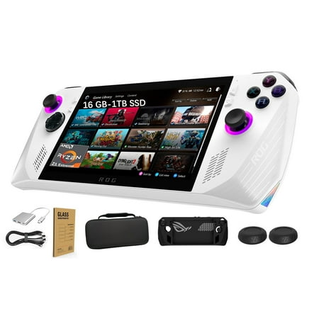 ASUS ROG Ally 7" - 120Hz FHD IPS (1920 x 1080) Gaming Handheld, AMD Ryzen Z1 Extreme Processor, 16GB RAM, 1TB, LED Touch Screen, Windows 11 Home, White, with 5AVE 6-in-1 Accessories