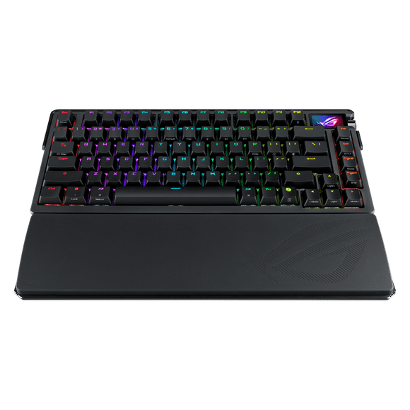 ASUS ROG Azoth Extreme 75 Custom Gaming Keyboard, Aluminum Chassis, Carbon Fiber Positioning Plate, Adjustable Gasket Mount, 3-Layer Dampening, Color OLED Touchscreen, ROG NX Snow Switches, PBT Keyca