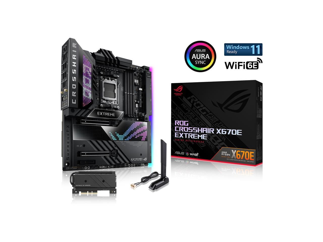ASUS ROG Crosshair X670E Extreme (WiFi 6E) Socket AM5 (LGA 1718) Ryzen 7000 EATX Gaming Motherboard (20+2 power stages, PCIe 5.0, DDR5, five M.2 slots, USB 3.2 Gen 2x2 front-panel header with Quick Ch
