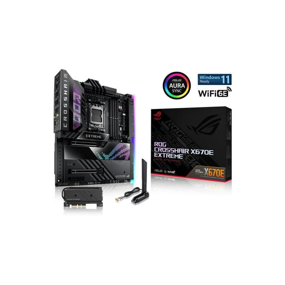 ASUS ROG Crosshair X670E Extreme (WiFi 6E) Socket AM5 (LGA 1718) Ryzen 7000 EATX Gaming Motherboard (20+2 power stages, PCIe 5.0, DDR5, five M.2 slots, USB 3.2 Gen 2x2 front-panel header with Quick Ch
