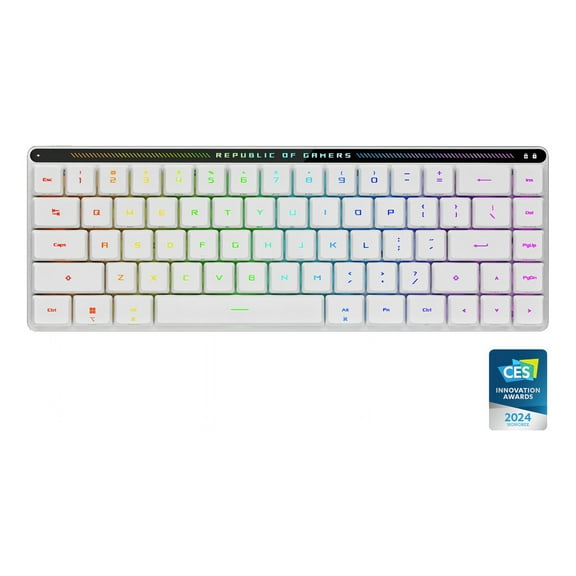 ASUS ROG Falchion RX Low Profile 65% compact wireless gaming keyboard with ROG RX low-profile optical switches, tri-mode connection with ROG SpeedNova and Omni Receiver, MacOS support, White