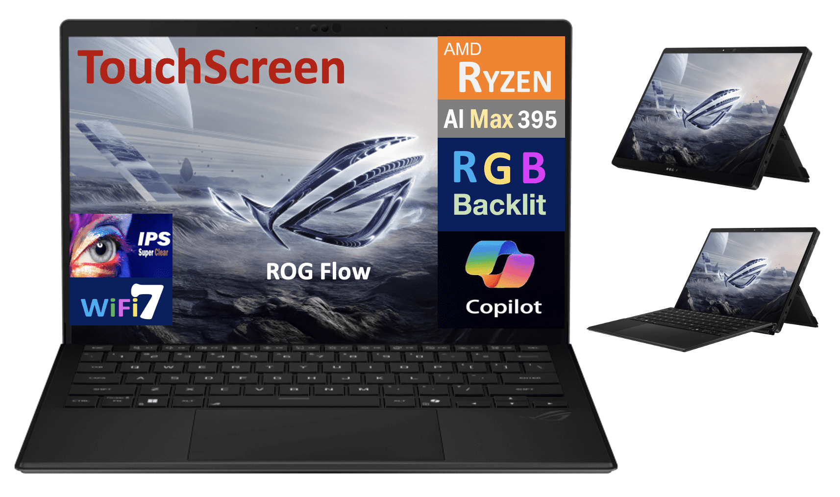 ASUS ROG Flow Creator 2-in-1 Laptop 13.4in Touchscreen IPS WQXGA Display (AMD AMD Ryzen AI MAX+ 395, 128GB LPDDR5X, 1TB SSD, RGB KB, WiFi 7, Webcam, Bluetooth 5.4, Win 11 Pro)