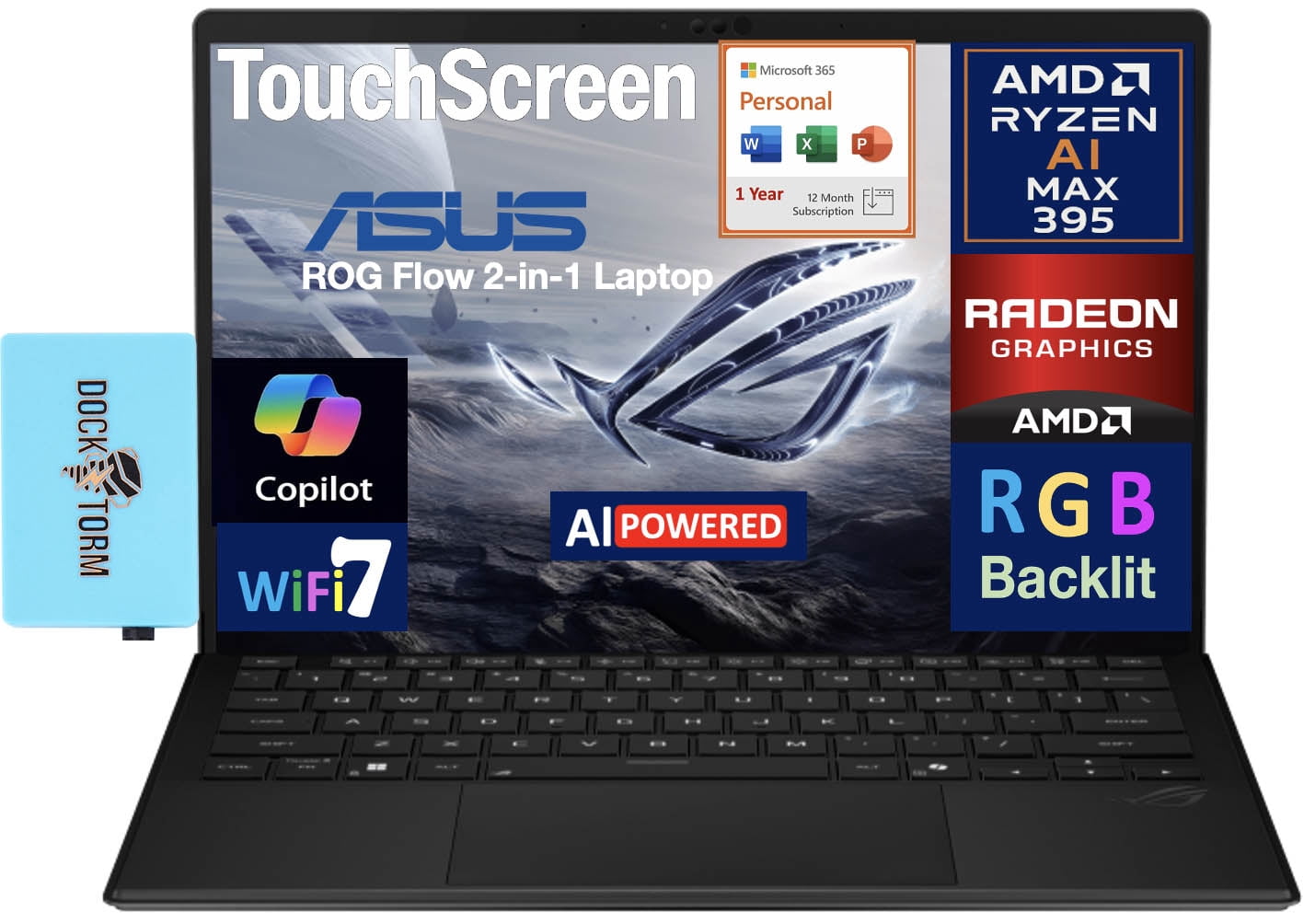 ASUS ROG Flow Creator 2-in-1 Laptop 13.4in Touchscreen LCD WQXGA Display (AMD AMD Ryzen AI MAX 395, 32GB LPDDR5X, 2TB M.2 PCIe SSD, Win 11 Pro) w/Microsoft 365 Personal , DKZ USB Port Expander