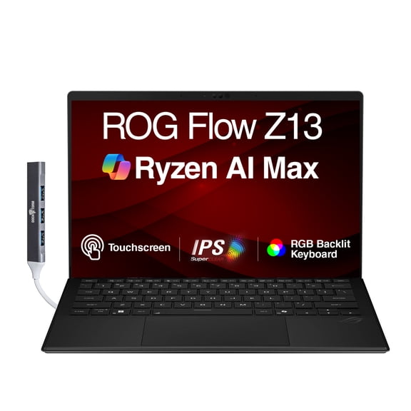 ASUS ROG Flow Z13 AI Gaming 2-in-1 Laptop 13.4in Touchscreen IPS WQXGA Display (AMD Ryzen AI Max+395, 64GB LPDDR5X, 1TB SSD, RGB KB, WiFi 7, Webcam, Win 11 Home) w/DKZ USB Port Expander