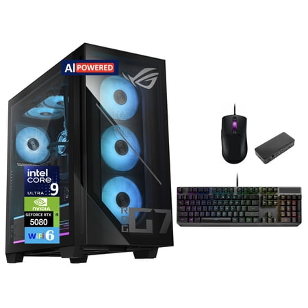 ASUS ROG G700 AI PC Desktop PC (Intel Ultra 9- 285K, NVIDIA GeForce RTX 5080 16GB GDDR7, 64GB DDR5, 2TB PCIe SSD, RGB Fans, 240mm AIO, 850W PSU, WiFi 6, Bluetooth 5.2, RJ-45, Win 11 Pro) w/USB-C Dock