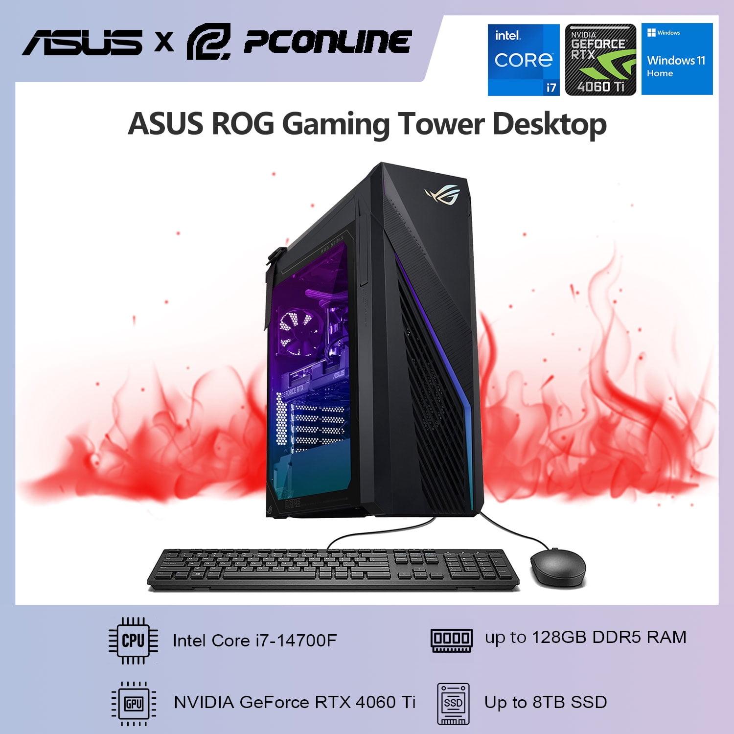 Asus Rog Computer Tower ASUS ROG Gaming Tower Desktop PC, Intel Core i7-14700F, NVIDIA GeForce ...