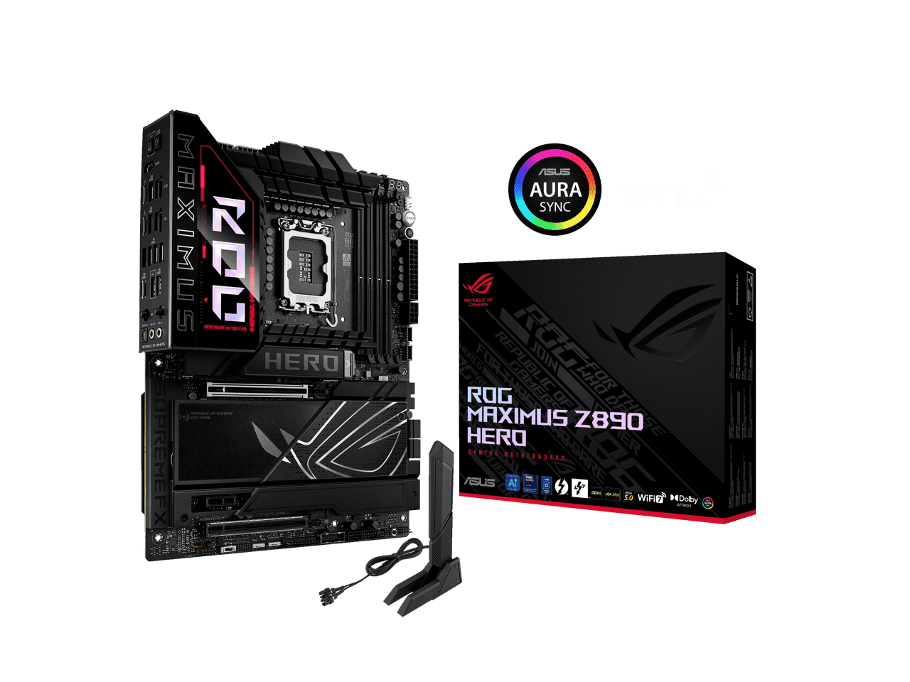 ASUS ROG MAXIMUS Z890 HERO Intel Z890 LGA 1851 ATX motherboard, Advanced AI PC-ready, 22+2+1+2 stages, DDR5, WiFi 7, 3x PCIe 5.0 M.2, Thunderbolt 4, USB Type-C, AI Overclocking/Cooling/Networking
