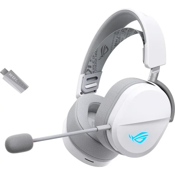 ASUS ROG Pelta Wireless Gaming Headset (BT, ROG SpeedNova 2.4GHz, USB-C, Lightweight 309g, 50mm ROG Titanium-Plated Drivers, 10mm Super-Wideband Mic, RGB, 70HR Battery, For PC, Switch, PS5)- White