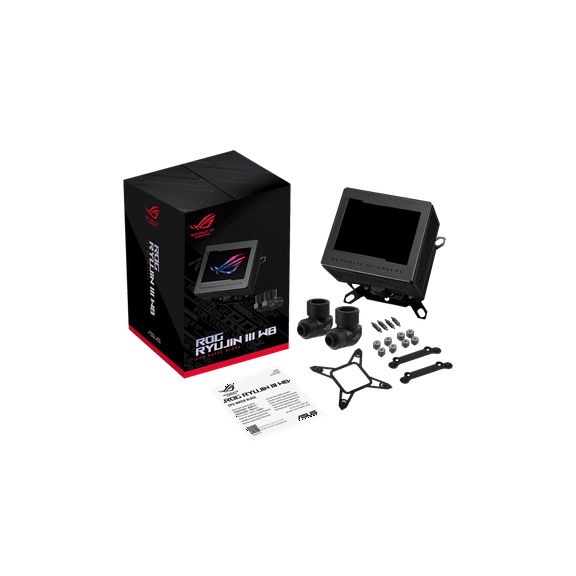 ASUS ROG RYUJIN III WB CPU Water Block - Intel LGA 1700, 1200, 115X - AMD Socket AM4, AM5 - Asetek Copper Cold Plate - Black - 178 Micro-Cooling Fins - 3.5 Inch Full Color LCD Display - Embedded VRM F