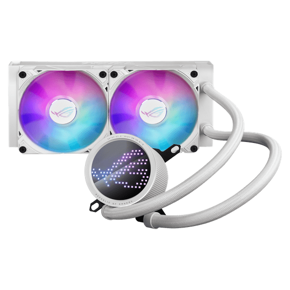 ASUS ROG RYUO III 240 ARGB White Edition All-in-one AIO Liquid CPU Cooler 240mm Radiator, Asetek 8th gen pump solution, Anime Matrix LED Display and ROG AF 12S ARGB fan.