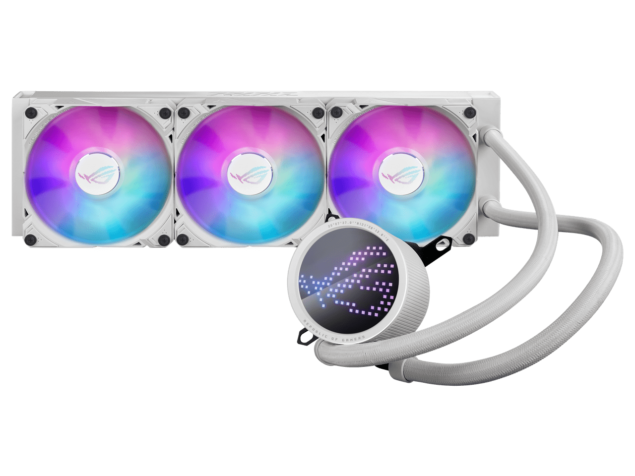 ASUS ROG RYUO III 360 ARGB White Edition All-in-one AIO Liquid CPU Cooler 360mm Radiator, Asetek 8th gen pump solution, Anime Matrix™ LED Display and ROG AF 12S ARGB fan