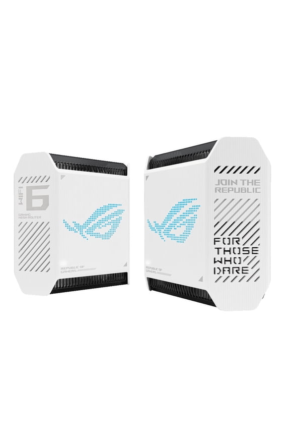 ROG Rapture GT6 (2PK) Tri-Band WiFi 6 Gaming Mesh WiFi System, covers up to 5,800 sq ft, 2.5 Gbps port, triple-level game acceleration, ASUS RangeBoost Plus, UNII 4, Moonlight White