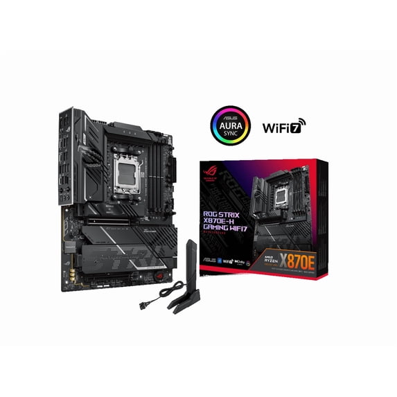 ASUS ROG STRIX X870E-H GAMING WIFI7 AMD X870E-H ATX motherboard with 16+2+1 power stages, Dynamic OC Switcher, Core Flex, DDR5 AEMP, WiFi 7, 4x M.2, PCIe 5.0, Q-Release, dual USB4 ports and USB 10Gbps