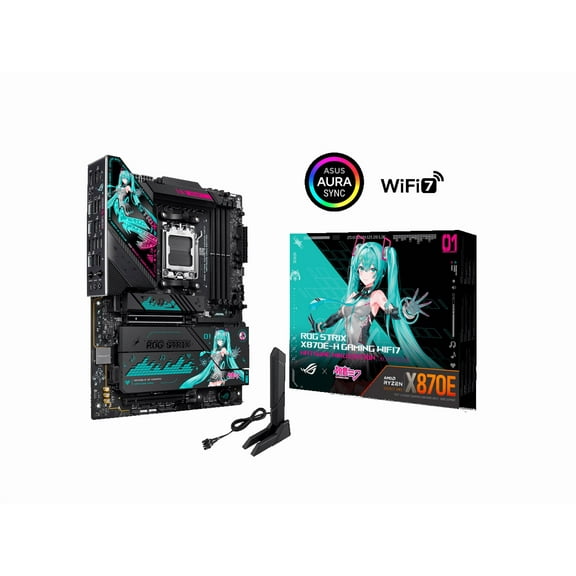 ASUS ROG STRIX X870E-H GAMING WIFI7 HATSUNE MIKU EDITION AMD X870E ATX motherboard, 16+2+1 power stages, Dynamic OC Switcher, Core Flex, DDR5, WiFi 7, 4x M.2, PCIe 5.0, dual USB4, USB 10Gbps Type-C