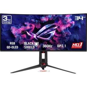 ASUS ROG SWIFT 34 inch QHD 2K 1440P 360Hz AMD FreeSync Premium Pro & G-SYNC Compatible 0.03ms HDR500 AUTO KVM TANDEM ROG BLACK SHIELD USB-C OLED Curved Gaming Computer Monitor