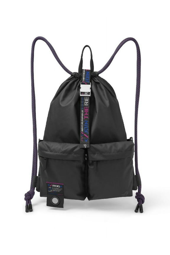 ROG Slash BD3700 Multi-use Drawstring Bag with Zinc Alloy Buckle, ROG Slash Pattern Strap, Water-Resistant Inner Zip Pocket, Versatile Carrying Options, Suitable for up to 15.6-inch Laptop