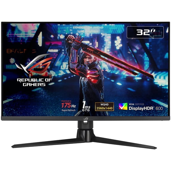 ASUS 32” QHD Fast IPS, 175Hz (OC) Gaming Monitor - 1ms, G-SYNC compatible, 1440P (2560 x 1440), Variable Overdrive, Eye Care, DisplayHDR 600, DisplayPort, HDMI, USB, 96% DCI-P3 XG32AQ ROG Strix