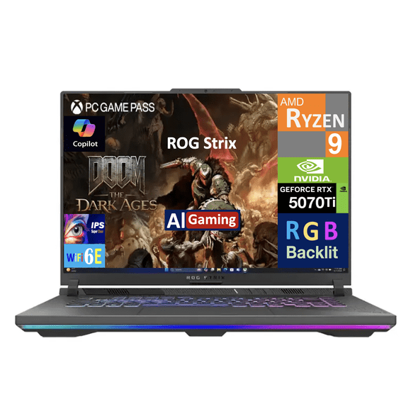 ASUS ROG Strix AI Gaming Laptop 16.0in 165Hz IPS WUXGA Display (AMD Ryzen 9 8940HX, NVIDIA GeForce RTX 5070 Ti 12GB, 64GB DDR5, 2TB PCIe SSD, RGB KB, WiFi 6E, Webcam, Bluetooth 5.3, Win 11 Home)