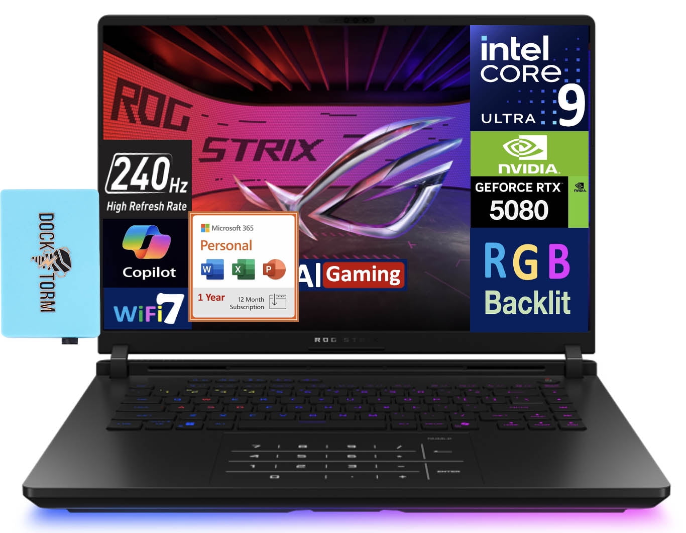 ASUS ROG Strix AI Gaming Laptop 16.0in 240Hz Mini LED WQXGA Display (Intel Ultra 9- 275HX, GeForce RTX 5080 16GB, 64GB DDR5, 4TB PCIe SSD, RGB KB, 2 Thunderbolt 5, WiFi 7, Webcam, Win 11 Pro)