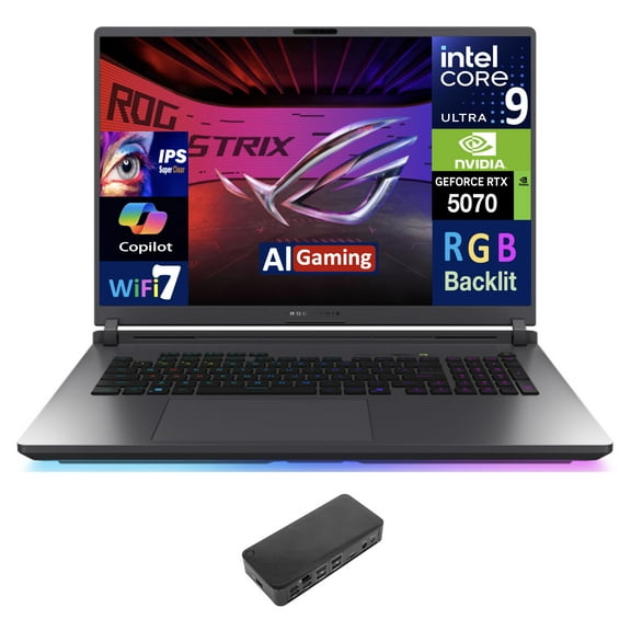 ASUS ROG Strix AI Gaming Laptop 18in 240Hz IPS WQXGA Display (Intel Ultra 9- 275HX, NVIDIA GeForce RTX 5070 8GB, 64GB DDR5, 1TB PCIe SSD, RGB KB, Thunderbolt 4, WiFi 7, Win 11 Home) w/USB-C Dock