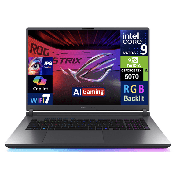ASUS ROG Strix AI Gaming Laptop 18in 240Hz IPS WQXGA Display (Intel Ultra 9- 275HX, NVIDIA GeForce RTX 5070 8GB, 64GB DDR5, 1TB PCIe SSD, RGB KB, Thunderbolt 4, WiFi 7, Webcam, Win 11 Home)