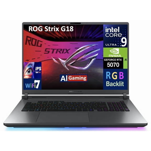 ASUS ROG Strix AI Gaming Laptop 18in 240Hz IPS WQXGA Display (Intel Ultra 9- 275HX, NVIDIA GeForce RTX 5070 8GB, 64GB DDR5, 2TB PCIe SSD, RGB KB, Thunderbolt 4, WiFi 7, Webcam, Win 11 Pro)