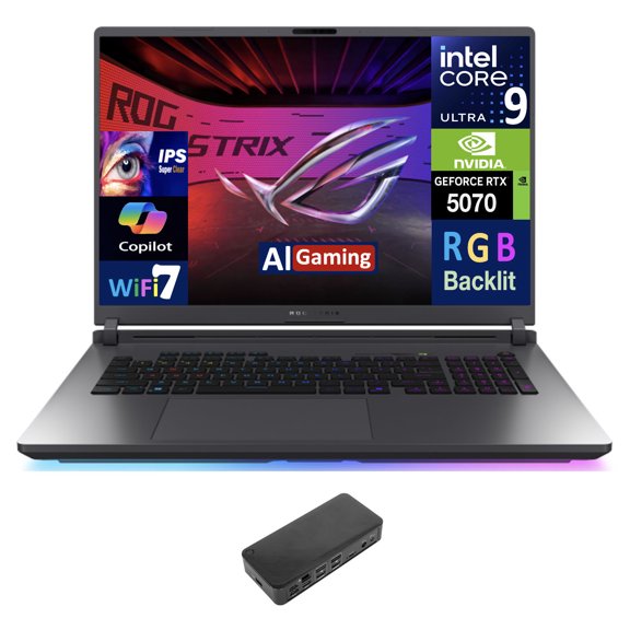 ASUS ROG Strix AI Gaming Laptop 18in 240Hz IPS WQXGA Display (Intel Ultra 9- 275HX, NVIDIA GeForce RTX 5070 8GB, 64GB DDR5, 2TB PCIe SSD, RGB KB, Thunderbolt 4, WiFi 7, Win 11 Home) w/USB-C Dock