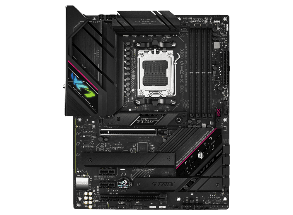 ASUS ROG Strix B650E-F Gaming WiFi AMD B650 AM5 Ryzen Desktop 9000 8000 & 7000 ATX motherboard, 12+2 power stages, DDR5, 3x M.2 slot, PCIe 5.0, WiFi 6E, 2.5G LAN, USB 3.2 Gen 2x2 Type-C, Aura Sync