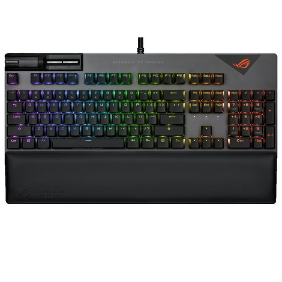 ASUS ROG Strix Flare II 100% RGB Gaming Keyboard, ROG NX Red Mechanical switches, PBT doubleshot keycaps, 8k Hz Polling, Sound-dampening Foam, Media Controls, USB passthrough, Wrist Rest-Black