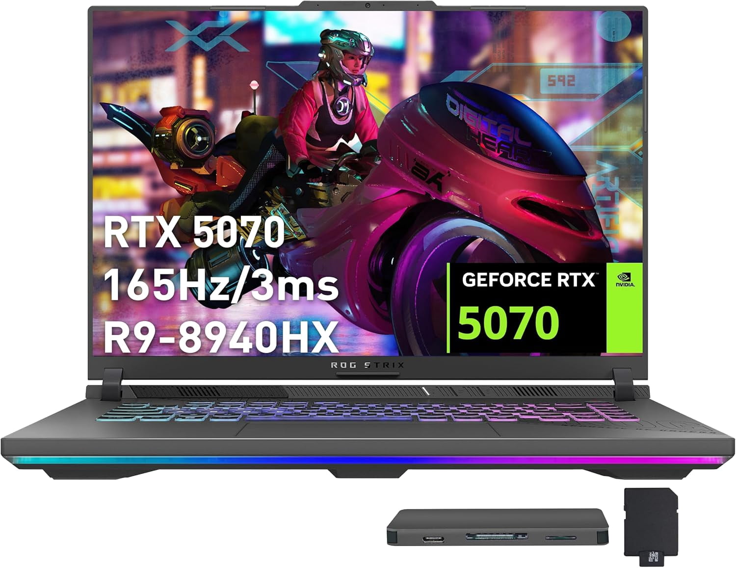 ASUS ROG Strix G16 16" WUXGA 165Hz Gaming Laptop, GeForce RTX 5070 8GB GDDR7, AMD Ryzen 9 8940HX, 16GB DDR5, 2TB Storage (1TB SSD+1TB Docking Station Set), 4-Zone RGB Backlit Keyboard, Win 11, Gray