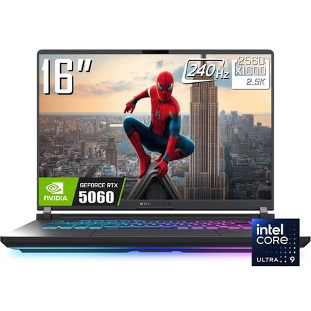 ASUS ROG Strix G16 Gaming Laptop, 16" 2560 x 1600 2.5K 240Hz IPS LCD Display, Intel Core Ultra 9 275HX, NVIDIA GeForce RTX 5060, RGB Backlit KB, Win11 Home(16GB DDR5 RAM / 512GB SSD)