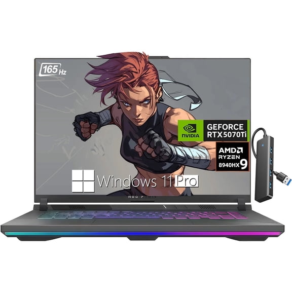 ASUS ROG Strix G16 Gaming Laptop, AMD Ryzen 9 CPU (16-core), GeForce RTX 5070 Ti, 16GB DDR5 RAM, 1 TB SSD, 16"FHD 165Hz WUXGA Dispaly, RGB Keyboard, Wi-Fi 6E, Window 11 Pro