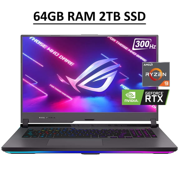 ASUS ROG Strix G17 Gaming Laptop 17.3" FHD 300Hz 3ms 100% sRGB IPS Display AMD Octa-Core Ryzen 9 5900HX 64GB RAM 2TB SSD NVIDIA GeForce RTX 3070 8GB RGB Backlit Keyboard WiFi6 HDMI USB-C Win 10