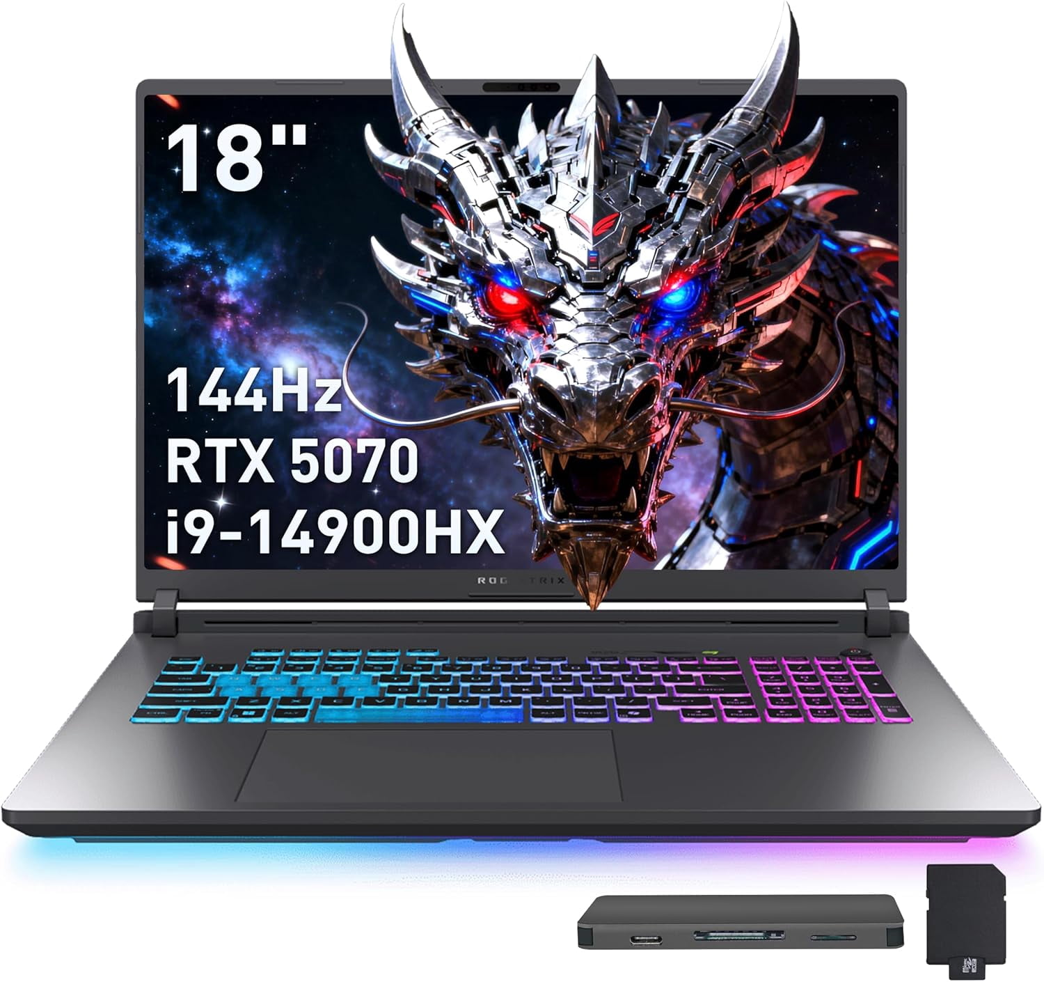 ASUS ROG Strix G18 18" 144Hz WUXGA Gaming Laptop, Intel i9-14900HX, GeForce RTX 5070, 16GB RAM, 2TB Storage (1TB SSD+1TB Docking Station), 4-Zone RGB Backlit Keyboard, FHD IR Camera, Win 11, Gray