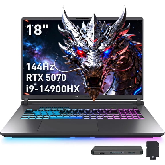 ASUS ROG Strix G18 18" 144Hz WUXGA Gaming Laptop, Intel i9-14900HX, GeForce RTX 5070, 32GB RAM, 2TB Storage (1TB SSD+1TB Docking Station), 4-Zone RGB Backlit Keyboard, FHD IR Camera, Win 11, Gray