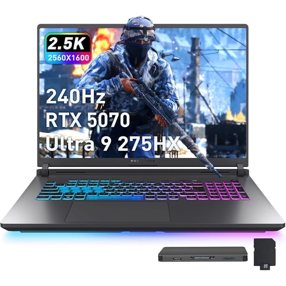 ASUS ROG Strix G18 18" WQXGA 240Hz Gaming Laptop, GeForce RTX 5070 8GB, Intel Ultra 9 275HX, 32GB DDR5, 2TB Storage (1TB SSD + 1TB Docking Station Set), Backlit Keyboard, IR Camera, Win 11 Pro, Gray