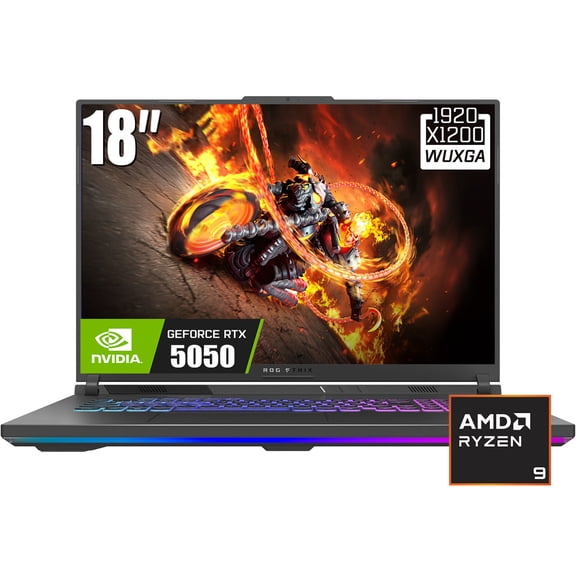 ASUS ROG Strix G18 Gaming Laptop, 18" 1920 x 1200 FHD+ 144Hz IPS LCD Display, AMD Ryzen 9 8940HX, NVIDIA GeForce RTX 5050, RGB Backlit KB, Win11 Home(16GB DDR5 RAM - 512GB SSD)
