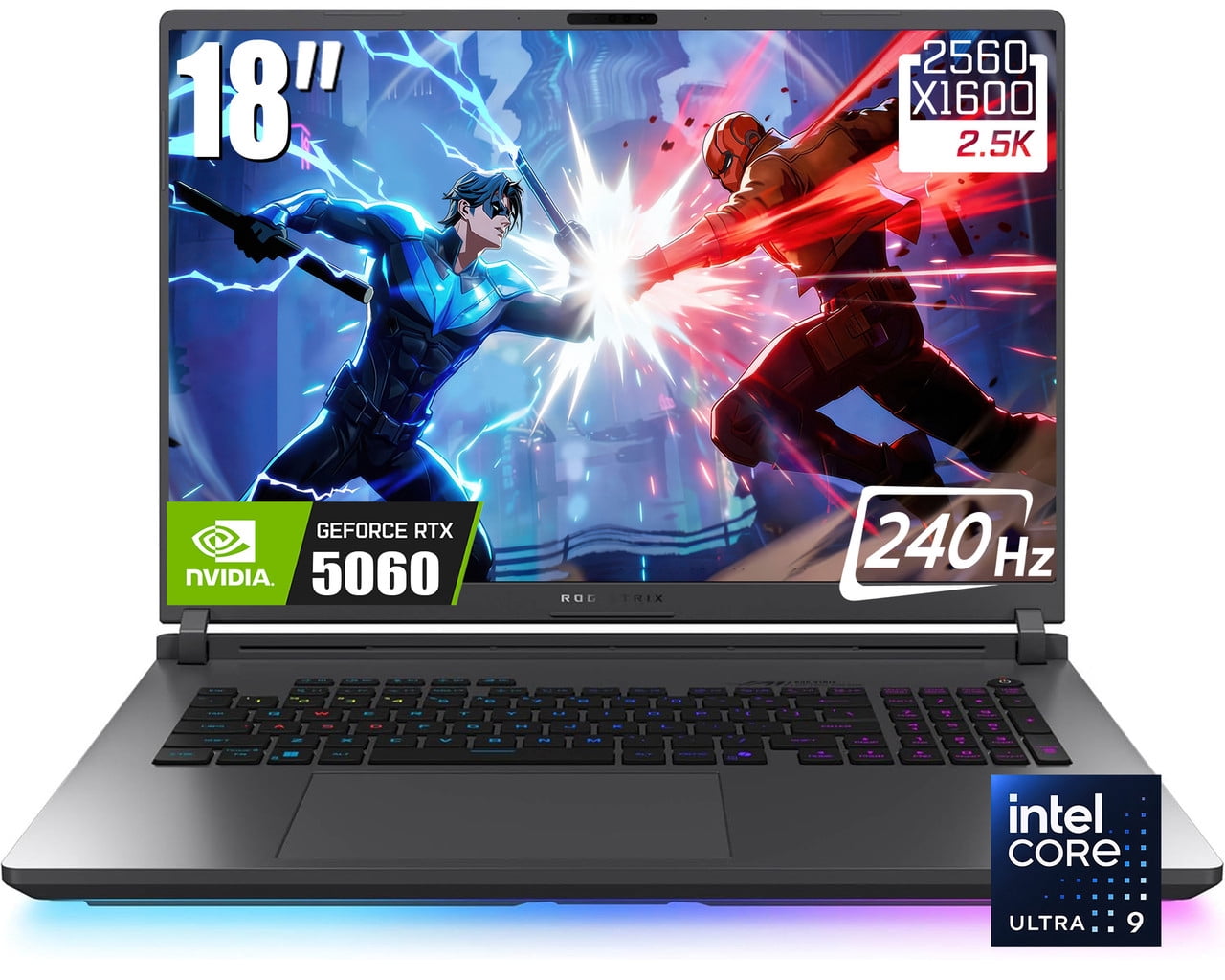 ASUS ROG Strix G18 Gaming Laptop, 18" 2560 x 1600 2.5K 240Hz Nebula Display, Intel Core Ultra 9 275HX, NVIDIA GeForce RTX 5060 8GB GDDR7, RGB Backlit KB, Win11 Home(16GB DDR5 + 2TB SSD)